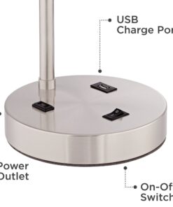 360 Lighting Colby Modern Desk Table Lamp with Hotel Style USB and AC Power Outlet in Base 21" High Brushed Nickel White Linen Drum Shade for Living Room Bedroom House Bedside Reading Home 24 61eIUwwdfXL