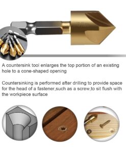 Baban Countersink Drill Bit,Countersink Drill Bit Set 6 Pcs 1/4'' Hex Shank HSS 5 Flute Countersink 90 Degree Center Punch Tool Sets for Wood Quick Change Bit 6mm-19mm 28 61eIYaLfhAL