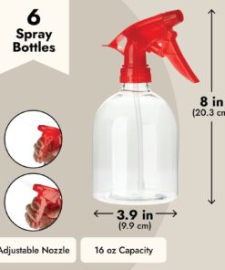 6 Pack 16oz Empty Plastic Spray Bottles, All-Purpose Red Spray Bottle for Hair, Cleaning Solutions, Plants, with Adjustable Nozzle and Misting Trigger 17 61eMLehFV2L
