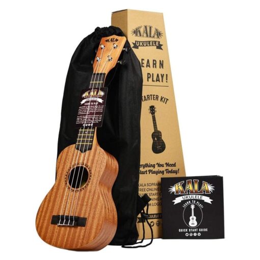 Official Kala Learn to Play Ukulele Soprano Starter Kit, Satin Mahogany – Includes online lessons, tuner app, and booklet (KALA-LTP-S)