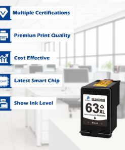 DOUBLE D 63XL Black Ink Cartridge Remanufactured Replacement for HP 63 XL 63XL for Envy 4520 4512 OfficeJet 3830 4650 5255 5258 4650 Deskjet 1112 1110 3634 3639 3632 Printer (1 Black) 16 61eP98lyEzL