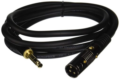 Monoprice XLR Male to 1/4-Inch TRS Male Cable - Gold Plated, High Fidelity and Eliminate Noise in the Recording Studio and On Stage, 16AWG, 6 Feet, Black 6Ft