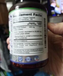 Zazzee High Strength Grape Seed 50:1 Extract, 20,000 mg Strength, 180 Vegan Capsules, 95% Polyphenols, 6 Month Supply, Concentrated, Standardized 50X Extract, 400 mg per Capsule, Non-GMO, All-Natural 29 61eUdsjXWcL