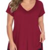 Florboom Plus Size Womens Clothes Long/Short Sleeve V Neck Tops Casual Loose Fit Basics High Low T Shirts 4X-Large A-burgundy 25 61eZT3D5lNL
