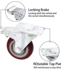 COOCHEER 4’’ Swivel Caster Wheels 1200lbs with Top Plate & Bearing Heavy Duty On Red Polyurethane Wheels Set of 4 (2 Swivel Without Brake, 2 Swivel with Brakes) 4 Inch-Half with Brake 15 61eaIWASKVL