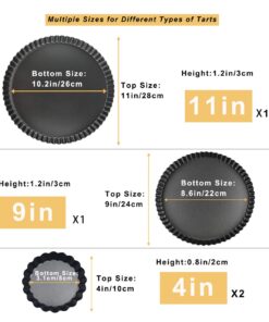 Yamteck 11 Inch 9 Inch Round Tart Pans 4 Inch Mini Tart Pans with Removable Bottom. Quiche Pan with Non-Stick Coating, Rugged Carbon Steel. Pie Pan for Halloween Christmas Party Festival. Set of 4 Round 11''+9''+4'' 17 61ecbqYSDhL