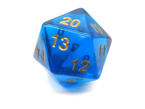 Koplow Games Jumbo Dice Transparent Sapphire/Gold 55mm Countdown D20