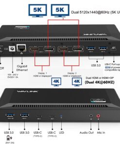 WAVLINK Universal USB C Laptop Docking Station Dual Monitors 5K/4K@60Hz with 65W Host Charging for Thunderbolt 4/3, USB-C Windows, Mac, Chrome, Ubuntu 20.04,22.04(2HDMI, 2DP, 6USB 3.0, 1Gbps Ethernet Displaylink Dock 22 61eh6u7hQL