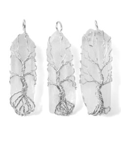 Top Plaza Natural Raw Stone Healing Crystal Necklace Silver Tree Of Life Wire Wrapped Clear Quartz Point Pendant For Womens Ladies 23 61eh9BYR77L