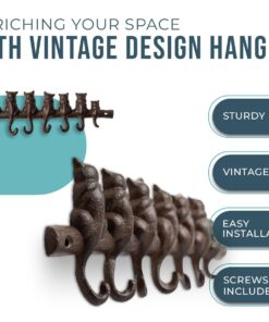Alternative view of 7 Cats Cast Iron Wall Mounted Hanger Rack - Decorative Cast Iron Wall Hook Rack - Vintage Design Hanger with 7 Hooks - Wall Mounted | 12.4 x 3.9” - with Screws and Anchors | Rustic Brown Color