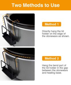 Slow Cooker Lid Holder for Cooking, Hand Free Pot Lid Organizer Fits Most Slow Cookers, Stainless Steel Pot Lid Rack with Silicone Sink Keeps Countertop No Mess (Black, 2 Pack) Black 37 61emw1lET L