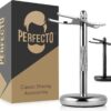 Perfecto Deluxe Chrome Razor and Brush Stand - The Best Safety Razor Stand. This Will Prolong The Life of Your Shaving Brush, metal