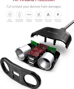 Alternative view of BESTEK 150W 2-Socket Car Cigarette Lighter Splitter Power Adapter DC Outlet Car Charger Dual 2.4A USB with 26 Inches Cord for Cellphone GPS Dash Cam Black
