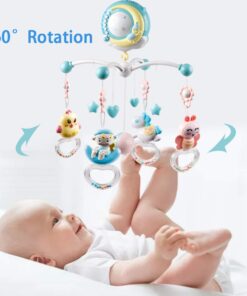 Mini Tudou Baby Musical Mobile Crib with Music and Lights, Timing Function, Projection, Take-Along Rattle and Music Box for Babies Boy Girl Toddler Sleep Blue 23 61erEQQNeDL