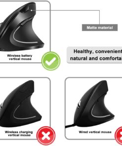 Vassink Ergonomic Mouse, Rechargeable Wireless Mouse, 2.4GHz Rechargeable Wireless Vertical Optical Mice with USB Receiver, 6 Buttons, 800/1200/1600 DPI, for Laptop, PC, Computer Black 32 61euXAeuyiL