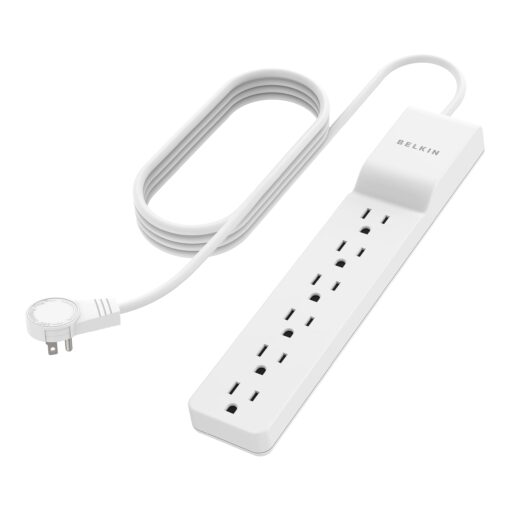 Belkin Power Strip Surge Protector - 6 AC Multiple Outlets - Flat Rotating Plug, 8 ft Long Heavy Duty Extension Cord for Home, Office, Travel, Computer Desktop & Charging Brick - White (720 Joules) 8'