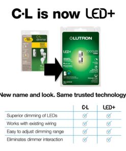 Lutron Toggler LED+ Dimmer Switch | 150-Watt LED, Single-Pole/3-Way | TGCL-153PH-WH | White 1 Pack 27 61f5 6wnADL