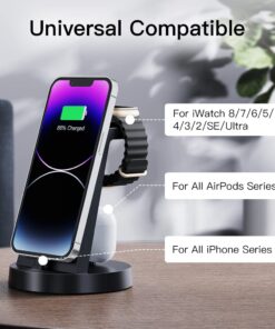 Charging Station for Multiple Devices,3 in 1 Fast Charging Station Dock for iPhone Series 14 Pro Max/13/12/11/X/8 Plus,for Airpods,DUMTERR Desk Wireless Charger for Apple Watch 8/Ultra/7/6/SE/5/4/3/2 black 28 61f5zNokUHL