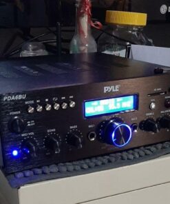 Pyle PDA6BU.5 Compact Bluetooth Stereo Amplifier - Desktop Audio Power Amp Receiver with FM Radio, MP3/USB/SD Readers, Digital LCD Display, Microphone Input (200 Watt), Black 45 61f9xDNkF7L