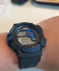 Aposon Mens Digital Sports Watch, Military Army Electronic Watches Running 50M 5 ATM Waterproof Sports LED 7 Colour Wristwatch Water Resistant with Stopwatch blue 28 61fCv PfguL