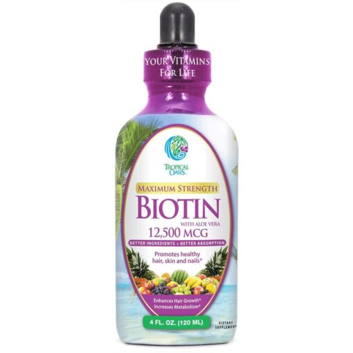 Maximum Strength Liquid Biotin Drops w/ 12,500 MCG – Best Vitamins for Fast Hair Growth, Reduced Hair Loss, Healthy Skin & Strong Nails -5X More Potent Than Pills– Max Absorption, Vegan– 4oz, 30 Serv