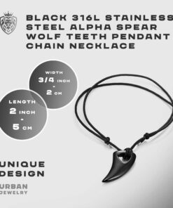 URBAN JEWELRY Men's Black 316l Stainless Steel Alpha Spear Wolf Teeth Pendant Chain Necklace Black Wolf Teeth Pendant 19 61fEhgXbv6L