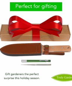 Hori Hori Garden Knife with Diamond Sharpening Rod, Thickest Leather Sheath and Extra Sharp Blade - in Gift Box. Leather Sheath with Rod 37 61fHdoRlw2L