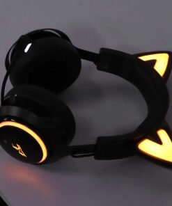 Gaming Headset,Cat Ear Headset Wire Gaming Headphones for PS5/ PS4/ PC, Cute Headset 2.4G with Retractable Microphone, 7.1 Stereo Sound, 8Hrs Playtime, RGB Lighting, Black 11 61fHensNp3L