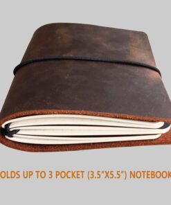 Pocket Travelers Notebook, Refillable Leather Travel Journal for Men & Women, Notebook Cover for Field Notes, Moleskine Small 3.5 x 5.5 Inches, Brown 37 61fLqo uk5L