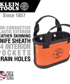 Klein Tools 5144HBS Hard-Body Bucket, Oval Tool Bucket Organizer with Knife Sheath and 14 Other Pockets, Orange/Black 15 61fS5XPnjnS