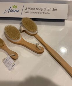Dry Brushing Body Brush Set with 100% Natural Boar Bristles (Set of 3) | Skin Exfoliating Kit with Long Detachable Back Brush, Contour Body and Face Brushes | Lymphatic Drainage, Cellulite Treatment 29 61fS5q2fL