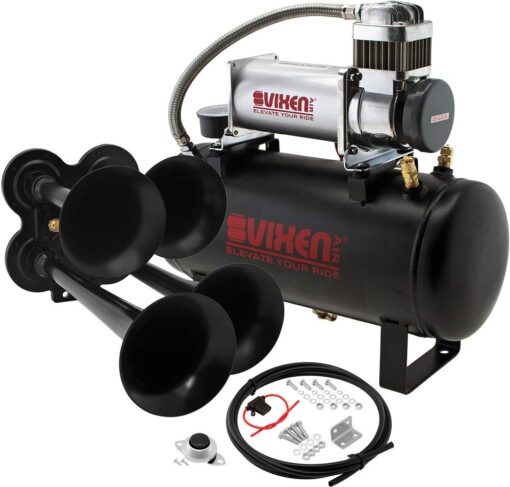 Vixen Horns Train Horn Kit for Trucks/Car/Semi. Complete Onboard System- 150psi Air Compressor, 2 Gallon Tank, 4 Trumpets. Super Loud dB. Fits Vehicles like Pickup/Jeep/RV/SUV 12v VXO8560/4114B