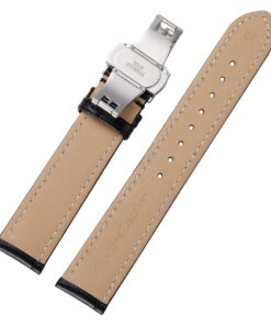 iStrap Leather Watch band -Alligator Grain Embossed Pattern Calfskin Replacement Strap-Stainless Steel Deployment Buckle with Push Buttons-Bracelet for Men Women-18mm 19mm 20mm 21mm 22mm 24mm Black/Tan Stitch-Silver 25 61fVGbi OZL