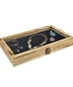 MOOCA Wooden Jewelry display case with Tempered Glass Top Lid, Oak Color 15 61fXv8gpa9L