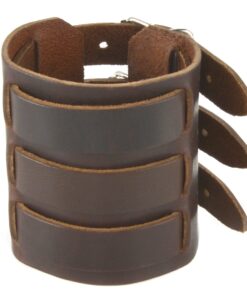 HZMAN Mens Genuine Leather Wide Triple Strap Cuff Wrap Gauntlet Wristband Buckle Fastening Arm Armor Cuff Brown 17 61fb1PewXL