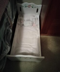 Badger Basket Toy Doll Bed with White Bedding and Personalization Kit for 20 inch Dolls - White Rose 28 61feUUeaAL