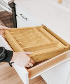 KitchenEdge Premium Silverware, Flatware and Utensil Organizer for Kitchen Drawers, Expandable to 28 Inches Wide, 10 Compartments, 100% Bamboo From 16" to 28" wide Natural Bamboo 23 61fgZkNdj3L