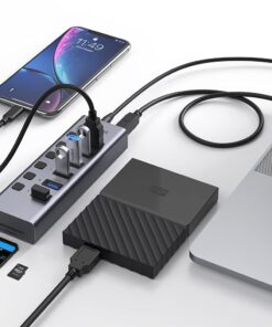 Powered USB Hub, 8-Port USB Hub 3.0 with SD/TF Card Readers, USB 3.0 Port Hub with Individual On/Off Switches and 5V/4A Power Adapter, USB C Hub Splitter for Laptop 8 IN 1 20 61fjJdrj6LL