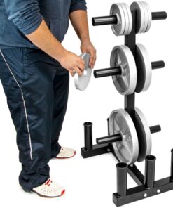 Olympic 2-inch Weight Plate Tree Rack with 6 Barbell Holders - Holds Up to 800 lbs. of Olympic Weight Plates – Workout & Lifting Equipment for Professional & Home Gym Storage Use - Assembly Required 18 61fld7MKBL