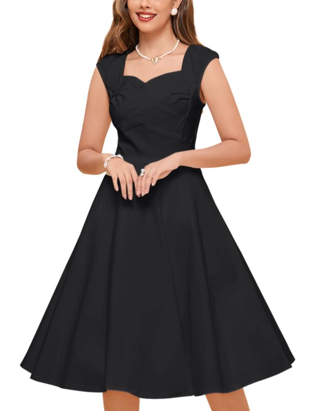 Catalog 6 MUXXN Women's Vintage 1950s Midi A-Line Swing Tea Cap Sleevele Formal Fit and Flare Summer Dresses Black Small