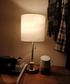 LimeLights LT2024-WHT Brushed Steel Stick Table Desk Lamp with Charging Outlet and Drum Fabric Shade, White 1 49 61fmIycVpiL