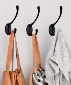 IBosins 10 Pack Heavy Duty Dual Coat Hooks Wall Mounted with 40 Screws Retro Double Hooks Utility Black No Rust Hooks for Coat, Scarf, Bag, Towel, Key, Cap, Cup, Hat (Black) 22 61fpaX9RdL