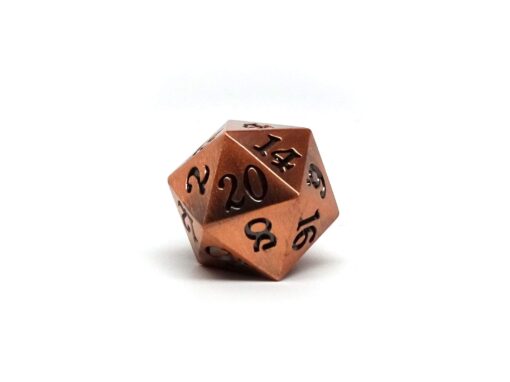 Legendary Copper Metal D20 Dice - Single 20 Sided RPG Dice with Signature Font