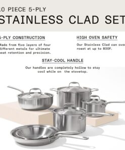 Alternative view of Made In Cookware - 10 Piece Stainless Steel Pot and Pan Set - 5 Ply Clad - Includes Stainless Steel Frying Pans, Saucepans, Saucier and Stock Pot W/Lid - Professional Cookware - Made in Italy 10-Piece (Stainless Steel)