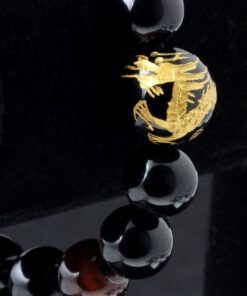 Merdia Men's Tiger Eye Stretch Bracelet Dragon King Pattern Bead(Silver&Yellow) 12MM yellow 14 61g2AehAebL