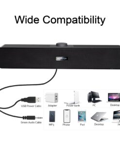 VOTNTUT Computer Speakers,Wired USB Desktop Speaker,Stereo USB Powered Mini Sound Bar Speaker for PC Tablets Desktop Laptop MP3 Mac Air/Pro((USB-C to USB Adapter Included) (Black) Black 25 61gELOAQDUL