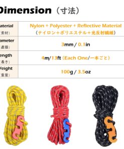 TRIWONDER Reflective Guyline, Tent Cord Nylon Paracord Rope with Guyline Adjuster for Camping Tent, Outdoor Packaging (Yellow - 4 Pack) 01 Yellow (Φ3mm) - 4 Pack 8 61gFSq4mXiL