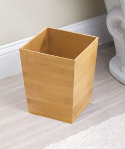 iDesign Formbu Wood Wastebasket, Small Square Trash Can for Bathroom, Bedroom, Dorm, College, Office, 8.5" x 8.5" x 10", Bamboo 6 61gIz601UYL