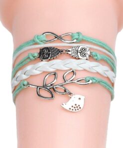 Hithop Vintage Handmade Infinity Silver 8 Owl Leaf Bird Leather Bracelet Wristband 12 61gKFxGqxiL