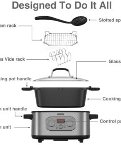 Anfilank 8-in-1 Multi-Cooker, 6.8Qt Programmable Slow Cooker, Presets to Slow Cook/Sous Vide/Bake/Rice & More, Adjustable Temp&Time with LED Display; Comes with Sous Vide Rack, Steam Rack, Spoon 16 61gLMF92OrL